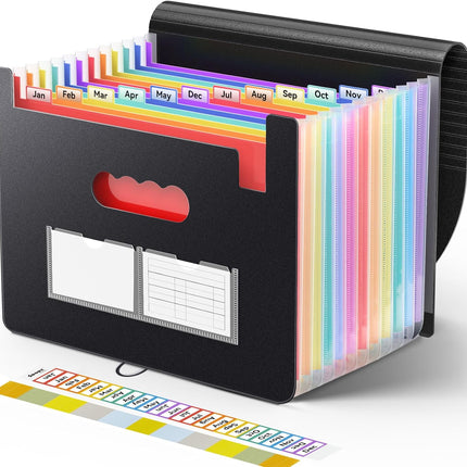 13-Pocket Expanding File Folder – Portable Document Organizer with Labels