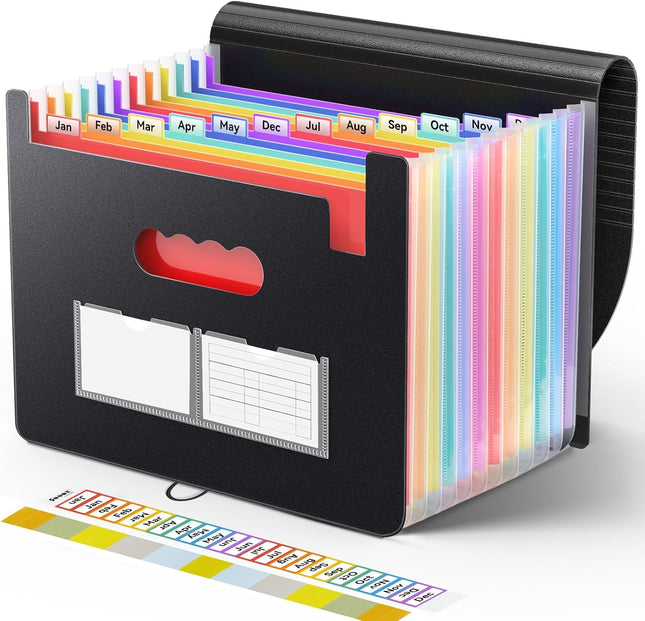 13-Pocket Expanding File Folder – Portable Document Organizer with Labels