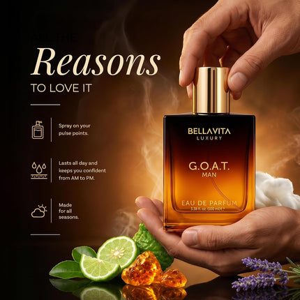 BellaVita Luxury G.O.A.T. Eau de Parfum for Men 100ml Citrus Woody Fragrance