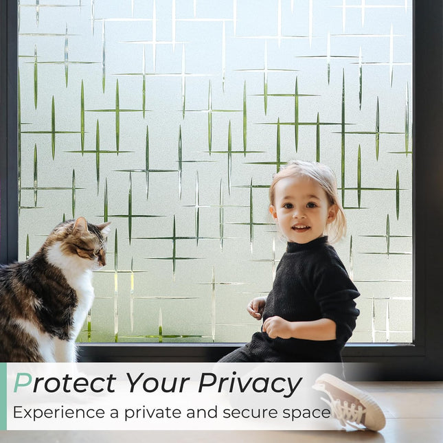 Window Privacy Film 17.5x78.7" – Frosted Cross, UV Blocking, Heat Control