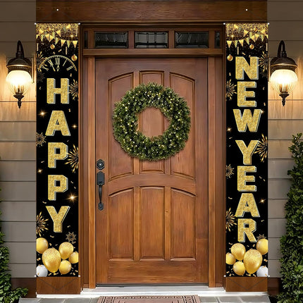 Happy New Year 2025 Party Banner – 2-Pc Door & Porch Decorations