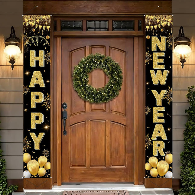 Happy New Year 2025 Party Banner – 2-Pc Door & Porch Decorations