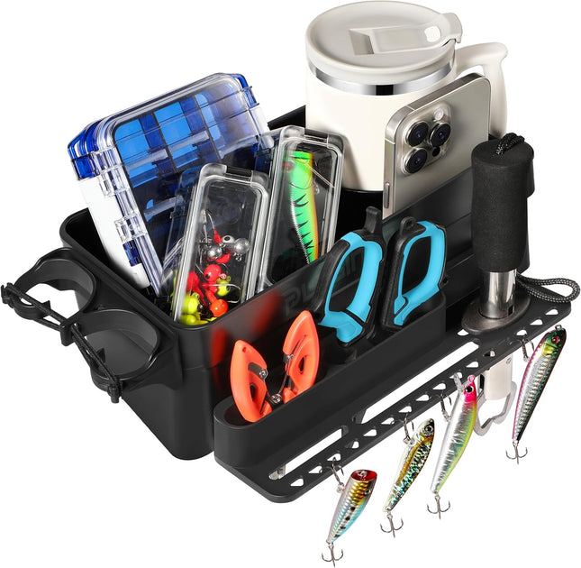 Boat Cup Holder & Caddy Organizer with Rod Holder – Fishing & Storage Accessory