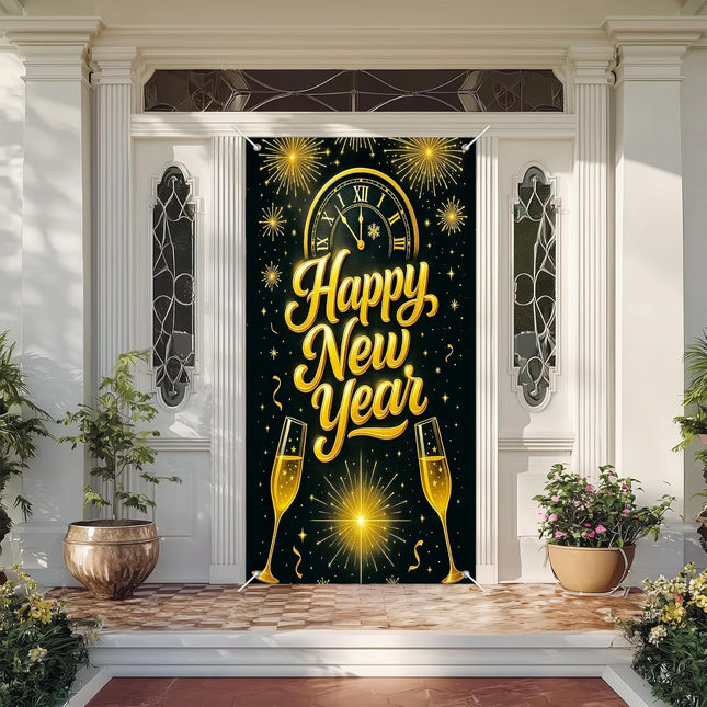 Happy New Year 2026 Polyester Door Cover – NYE Party Backdrop Banner
