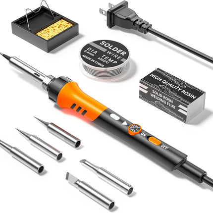 60W Adjustable Soldering Iron Kit – 9-in-1 with 5 Tips & Solder Stand