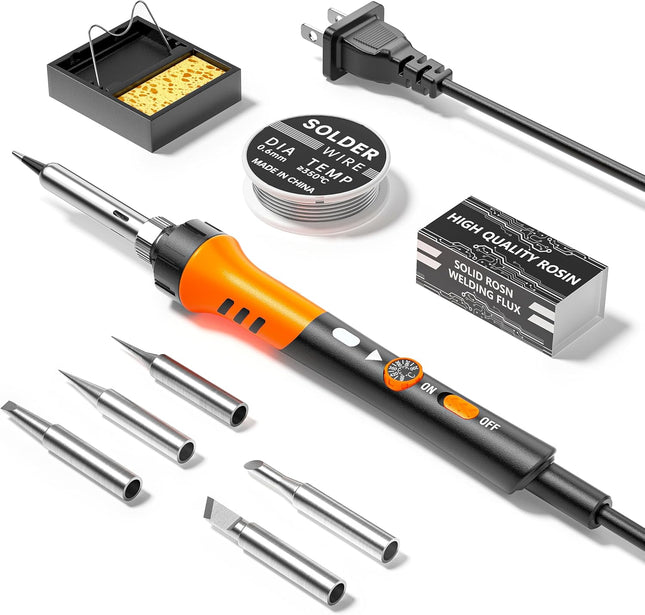 60W Adjustable Soldering Iron Kit – 9-in-1 with 5 Tips & Solder Stand