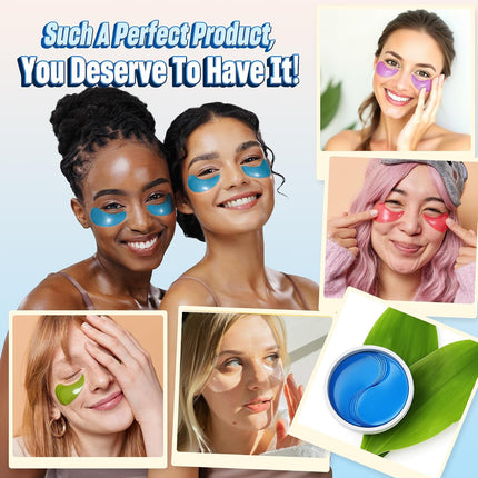 60PCS Under Eye Patches with Collagen & Hyaluronic Acid, Eye Masks Puffiness & Dark Circles, Blue