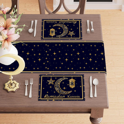 Black Gold Moon Stars Lantern Placemats – Set of 4 for Ramadan Table Decor