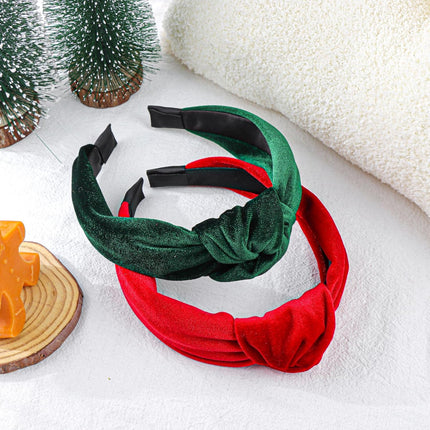 Christmas Knotted Velvet Headband – Red & Green Holiday Hair Accessory for Women