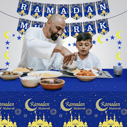 Ramadan 2026 Decorations – Fufuddz Eid Mubarak Tablecloth & Moon Star Garland