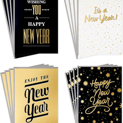 Happy New Year Cards Assortment 16 Cards & Envelopes 4 Designs