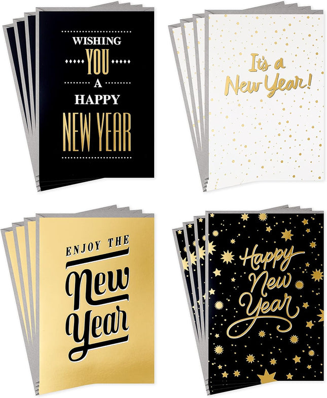 Happy New Year Cards Assortment 16 Cards & Envelopes 4 Designs