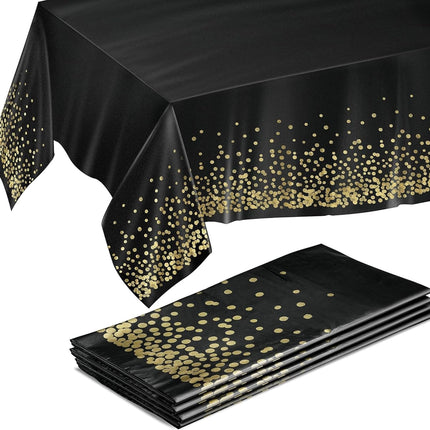 4 Pack Black & Gold Tablecloths 54x108 – Disposable Party Table Covers