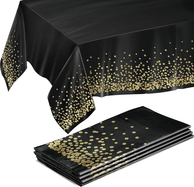 4 Pack Black & Gold Tablecloths 54x108 – Disposable Party Table Covers
