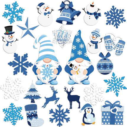 25PCS Christmas Magnets – Blue Gnome, Snowman & Snowflake Fridge Decorations