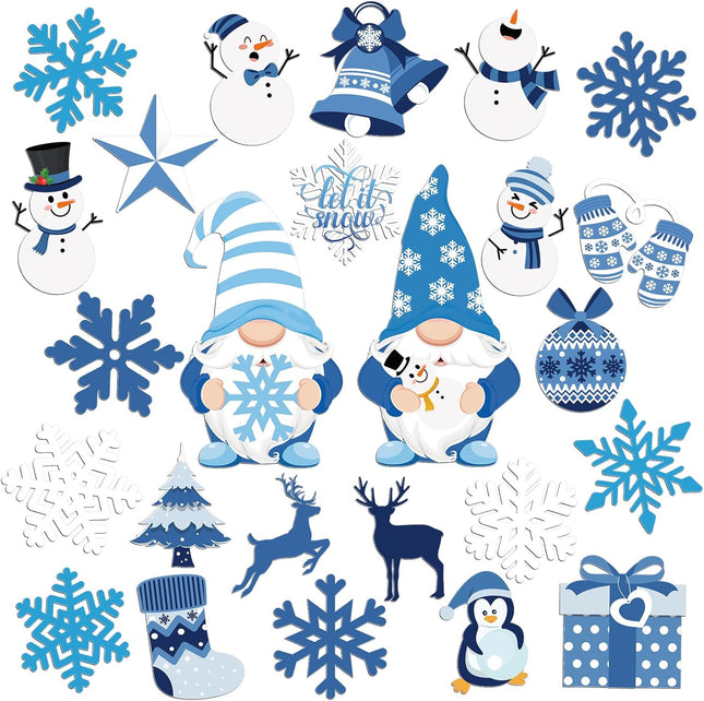 25PCS Christmas Magnets – Blue Gnome, Snowman & Snowflake Fridge Decorations