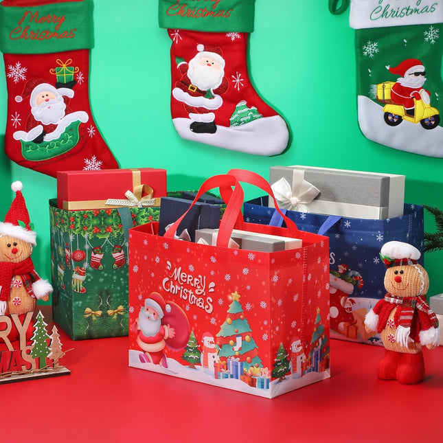 8 Pack Large Christmas Gift Bags – Reusable Non-Woven Holiday Bags