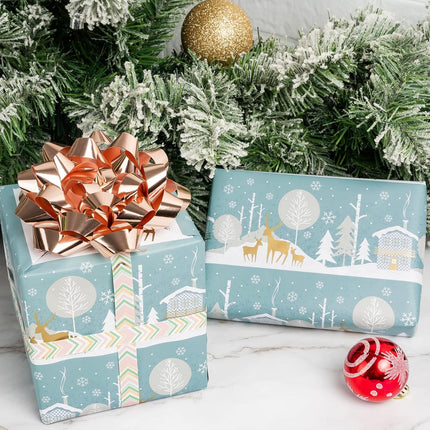 Christmas Wrapping Paper Mini Roll – Reindeer & Stripe Holiday Gift Wrap