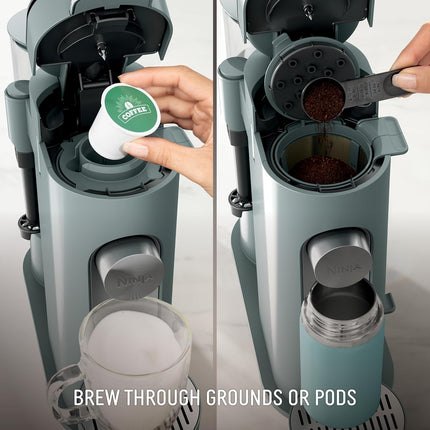 Pods & Grounds Single Serve Coffee Maker with Milk Frother Sage Green