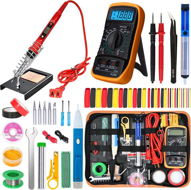 80W Digital Soldering Iron Kit – LCD, Adjustable Temp & 24pcs Solder Tools