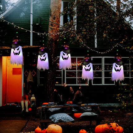 3-Piece Large Lighted Halloween Ghost & Witch Hat Hanging Decor for Yard & Garden