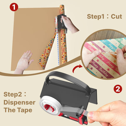 2-Pack Gift Wrap Cutter & Tape Dispenser – Includes 4 Tapes & 2 Blades Kit