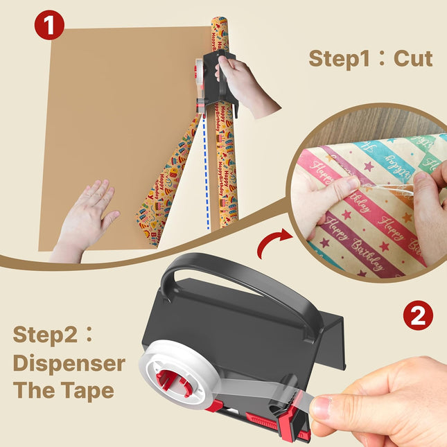 2-Pack Gift Wrap Cutter & Tape Dispenser – Includes 4 Tapes & 2 Blades Kit