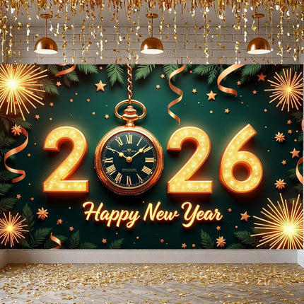 Happy New Year 2026 Party Banner – Glitter Photo Booth Backdrop