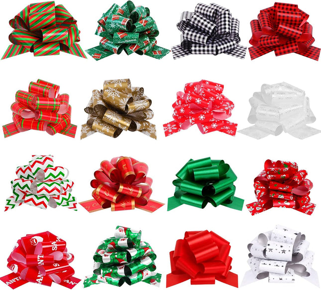 16PCS Large Christmas Pull Bows Ribbon Wrap Accessories for Gifts & Decor