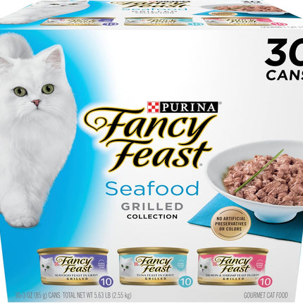 30-Pack Grilled Wet Cat Food Seafood Variety, 3 oz Cans for Adult Cats