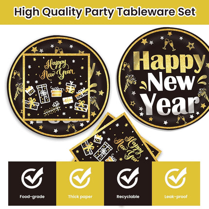 40 PCS Happy New Year 2025 Plates & Napkins Disposable Party Tableware Set