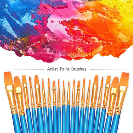 20Pcs Paint Brush Set Nylon Hair Round Tip Brushes for Acrylic Watercolor Art