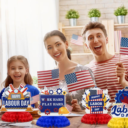 48 Pcs Happy Labor Day Decorations Set Banner Honeycomb Centerpieces