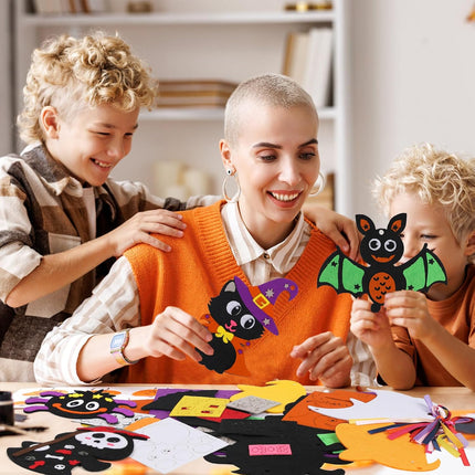 12-Pack Halloween Foam Craft Kits for Kids, Pumpkin Bat DIY Stickers Party Activity