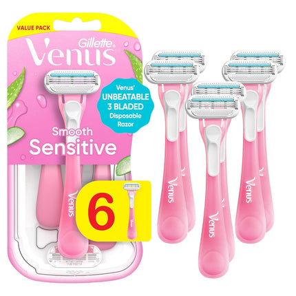 6 Pack Sensitive Disposable Razors for Women Comfortable Close Shave