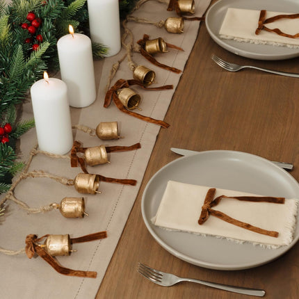 10PCS Rustic Golden Bells & Velvet Bows, Farmhouse Christmas Tree Ornaments Set