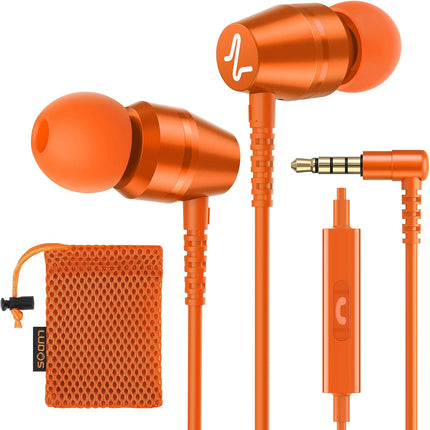 Wired In-Ear Earbuds with Microphone 3.5mm Jack 5-Year Warranty Orange