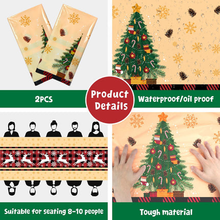 2-Pack Christmas Tablecloths – Xmas Party Decorations for Indoor/Outdoor