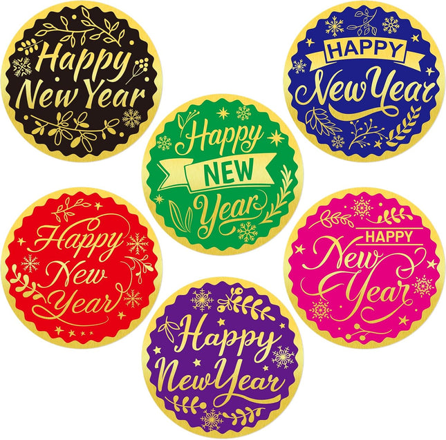 120-Piece New Year Sticker Labels – Gold Foil Round Seals for Invitations