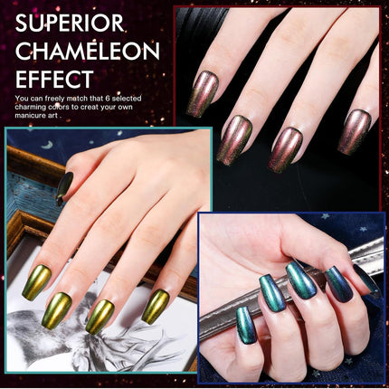 Holographic Nail Polish Set, Metallic Ombre Quick-Dry Glitter Lacquer, 0.27oz, Gift
