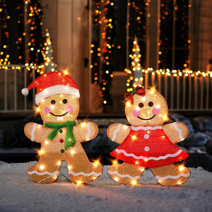 2-Piece Lighted 23" Gingerbread Men – Outdoor Xmas Yard Decorations