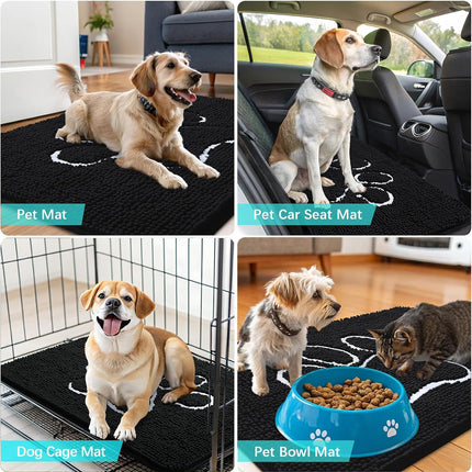 Dog Door Mat 36x24 Paw Print Chenille Mud Mat Absorbent Non Slip Washable Indoor