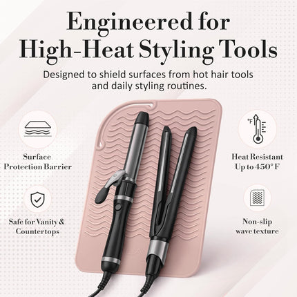 Hair Tool Heat Mat, Non Slip Silicone Holder for Curling Iron & Straightener