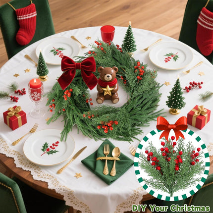 4 Bundles Christmas Flower Picks – Faux Pine & Red Berry Stems for DIY Decor