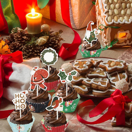 400PCS Christmas Cupcake Liners with 12PCS Toppers – Holiday Baking Set