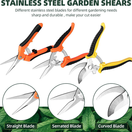 3-Pack Garden Pruning Shears – Stainless Steel Clippers & Snips for Gardening