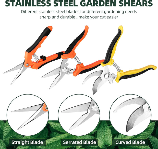 3-Pack Garden Pruning Shears – Stainless Steel Clippers & Snips for Gardening