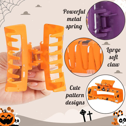 4-Piece Halloween Hair Claw Clips, Spider Pumpkin Ghost Witch Hat Costume Accessories