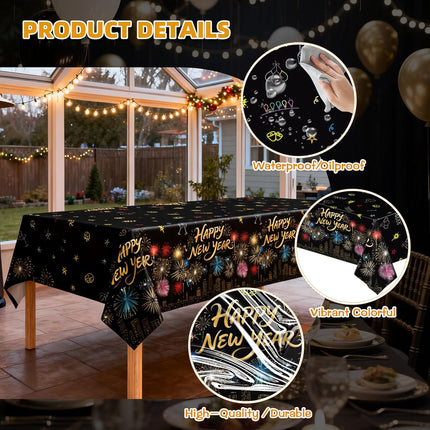 New Year 2026 Tablecloths 3 Pack Fireworks Plastic Party Decorations 54x108