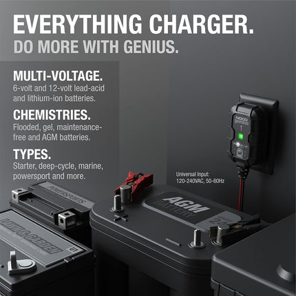 GENIUS1 Smart Battery Charger – 1A 6V/12V Trickle Charger for Lead-Acid & Lithium